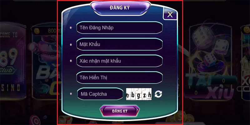 Điền thông tin để đăng ký tài khoản 789Club