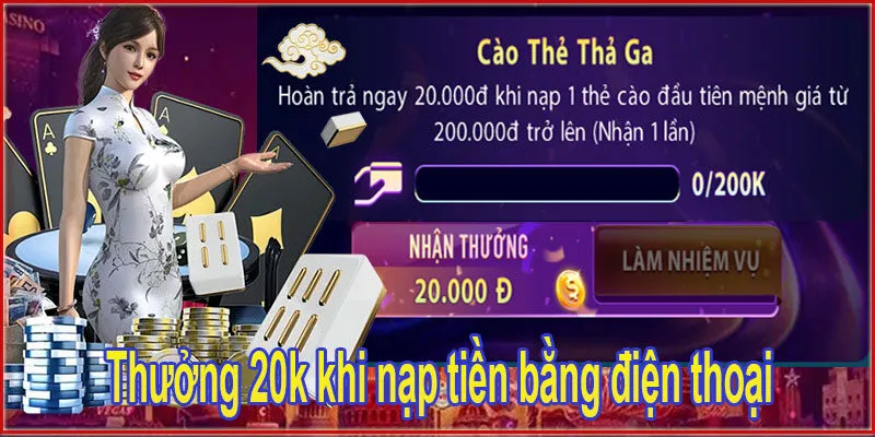 Thưởng 20k khi nạp tiền bằng điện thoại