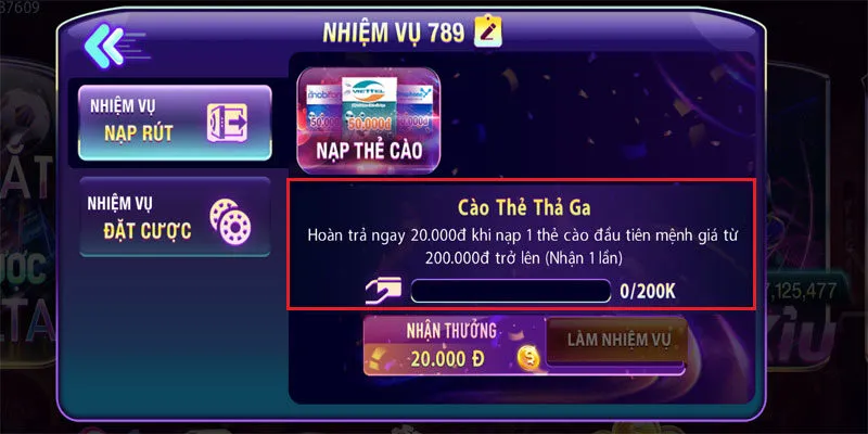 Ưu đãi hoàn trả 20k thẻ cào đầu tiên