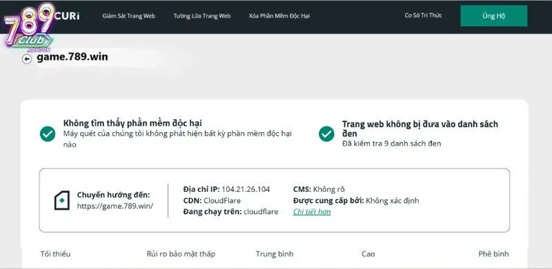 Cách phân biệt website 789Club chính thống và giả mạo 2 Kết quả kiểm tra đối với tên miền chính thức
