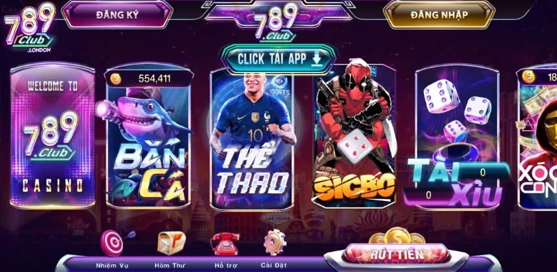 Cách phân biệt website 789Club chính thống và giả mạo 5 Giao diện website 789club chính thức ấn tượng với tông màu tím trầm